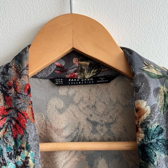 Zara Velvet Floral Kimono Robe Jacket Size M - Picture 4 of 11